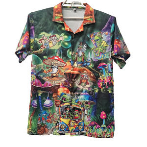 Misslook Hawaiian Shirt Psychedelic Mens S Trip Van Peace Love Mushroom Pipe 60s